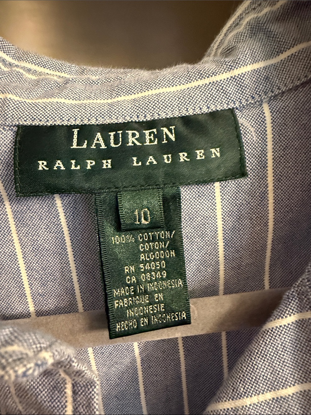 Lauren Ralph Lauren Light Blue and White Striped Sleeveless Shirt Dress - Picture 3 of 5